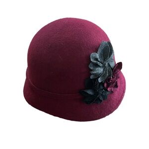 Vintage Rare Scala Pronto Cloche Burgundy Floral 100% Wool Hat One Size
